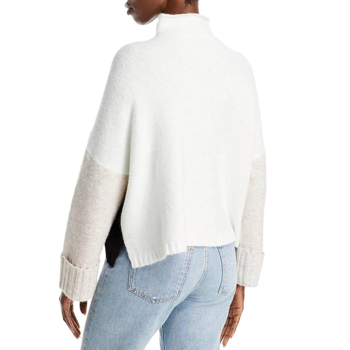 Aqua Women's Colorblock Pullover Mock Turtleneck Sweater Multicolor Size S