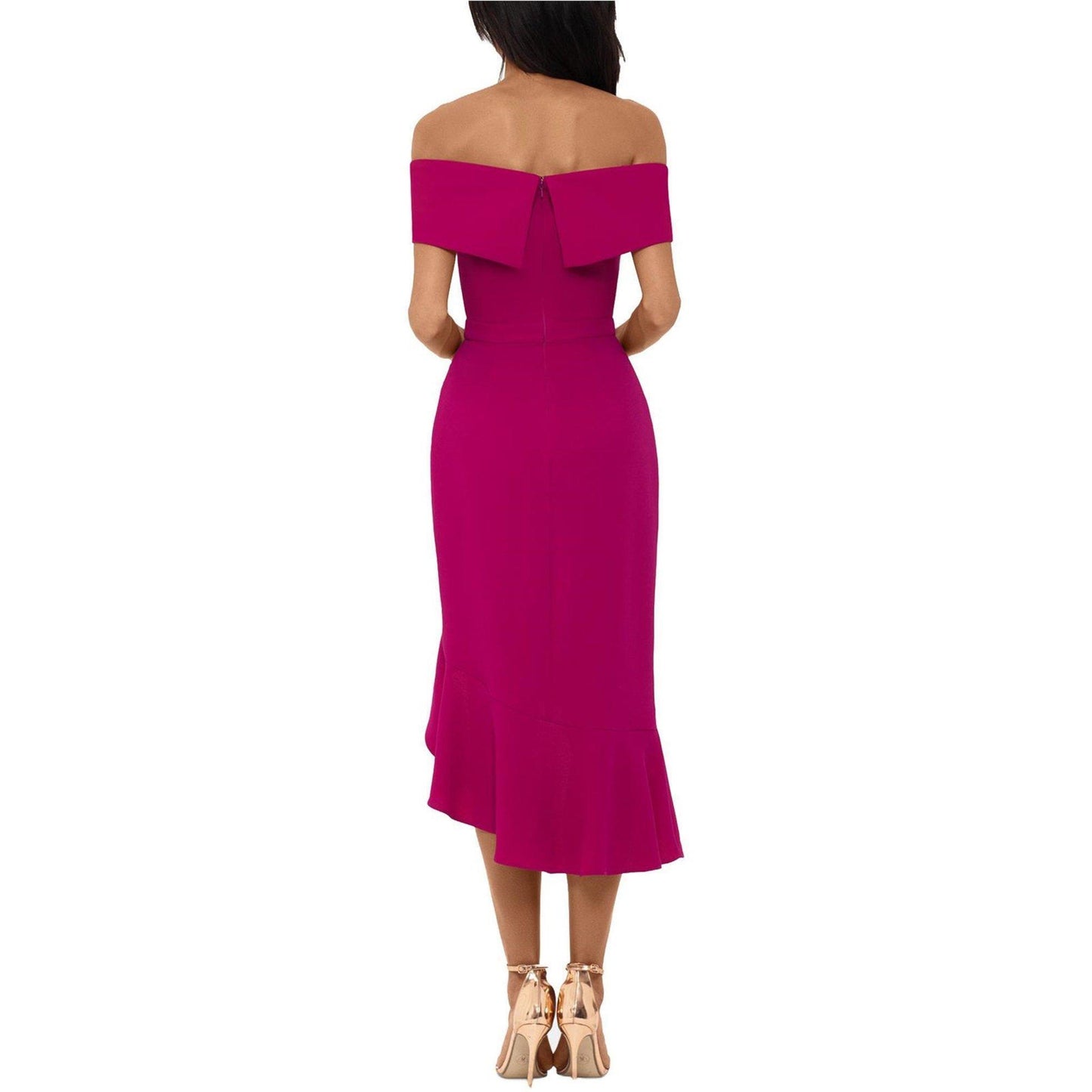XSCAPE Women's Ruffle Flounce Midi Dress Color New Fushia Size 6
