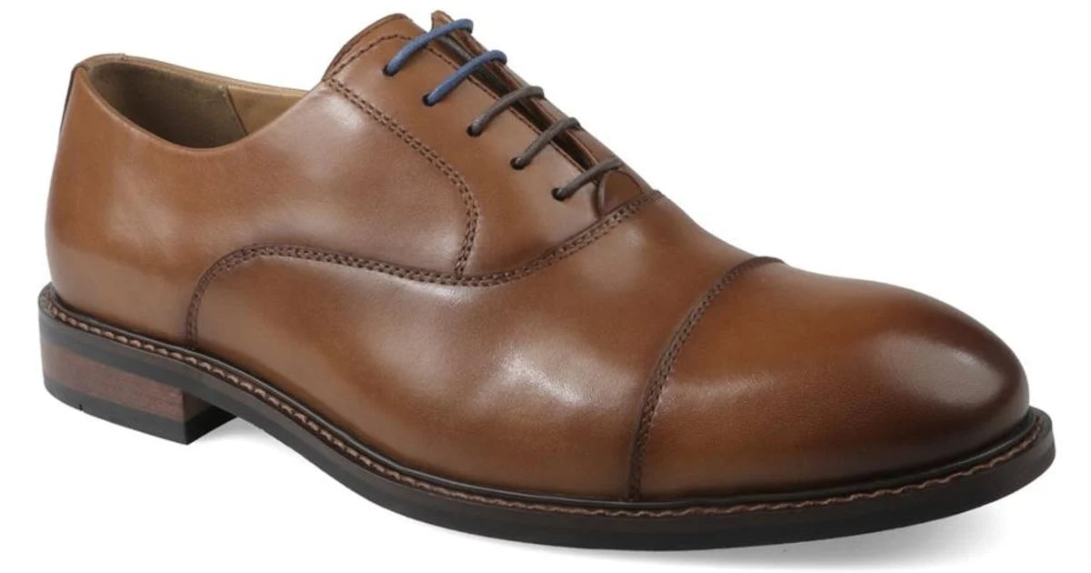 Bar III Men's Ashtonn Cap-Toe Oxford Dress Shoes Cognac Leather Size 10