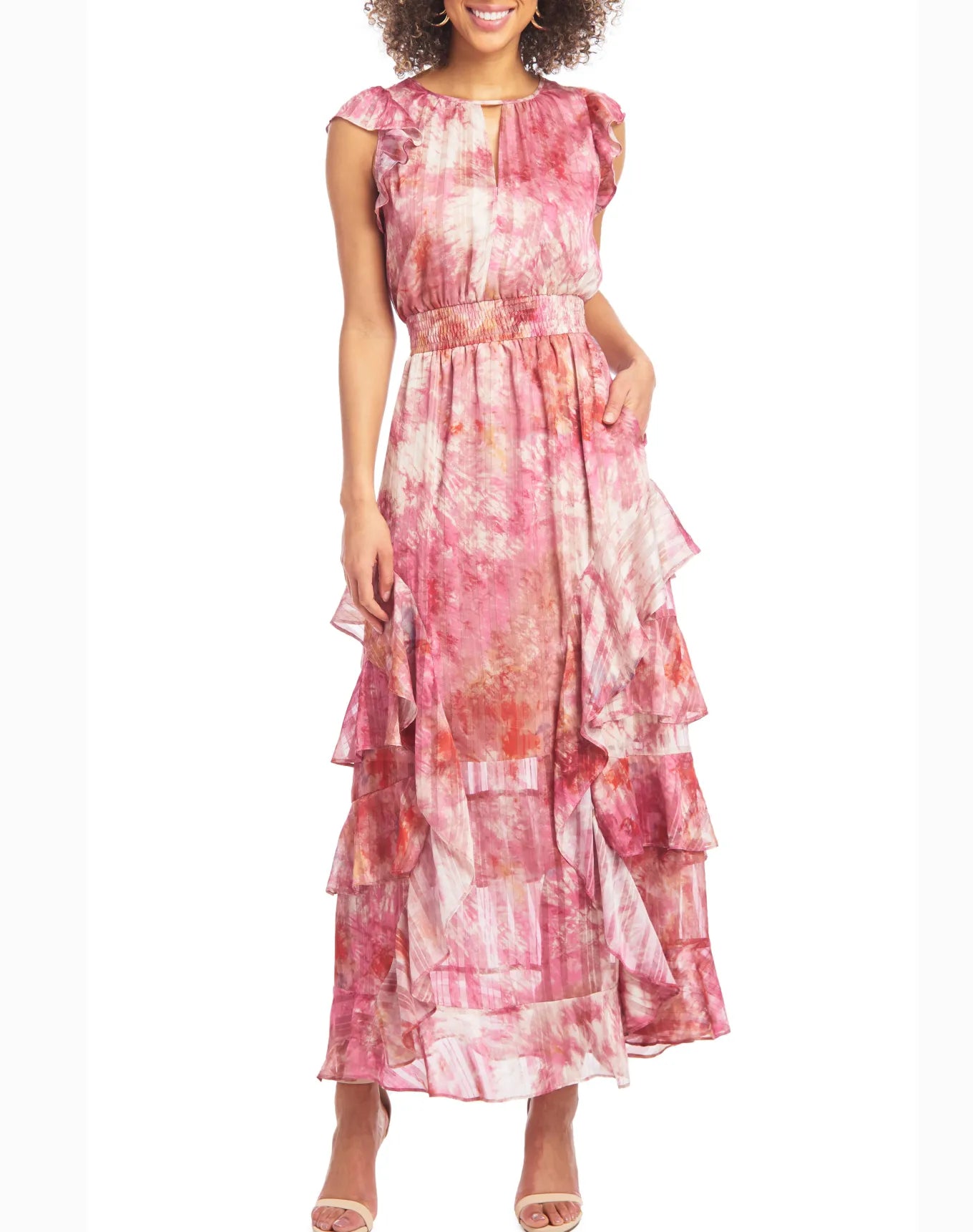 Rachel Roy Tie-Dyed Maxi Dress Color Pink Combo Size 8