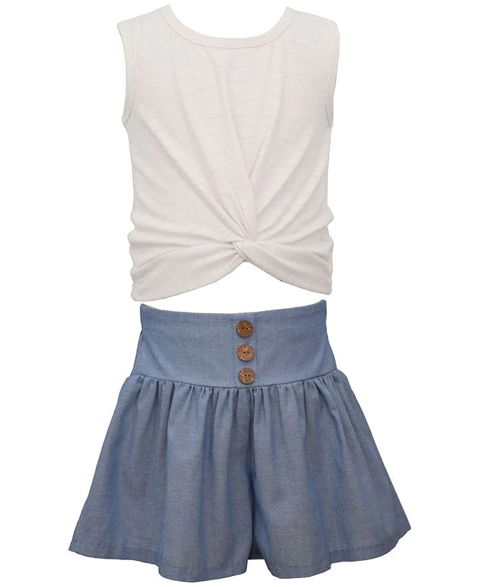 Bonnie Jean Girls Sleeveless Knotted Tank & Skirt Set Color Chambray Size 16