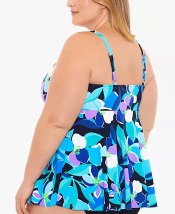 Swim Solutions V-Neck Underwire Tankini Top Color Colorscope Navy Multi Size 18