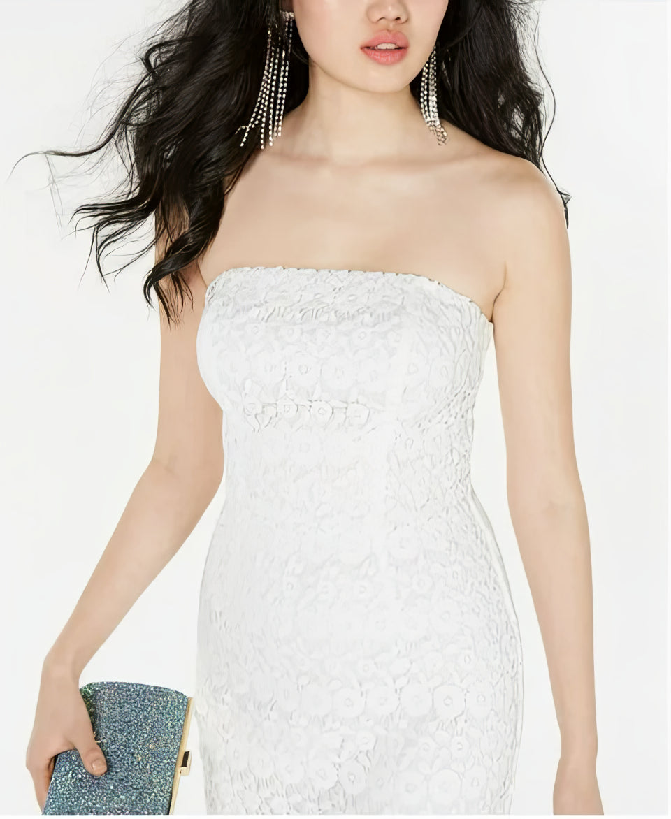 B Darlin Sleeveless Strapless Midi Cocktail Sheath Dress Color White Size 1/2