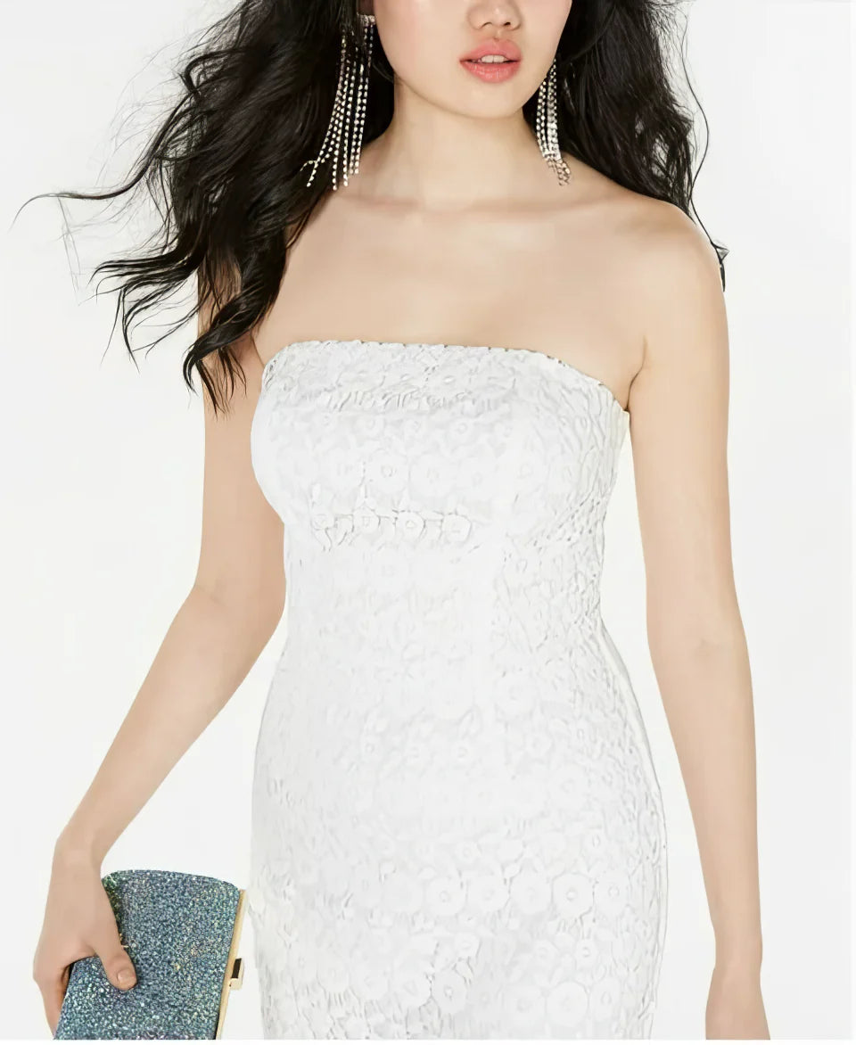 B Darlin Sleeveless Strapless Midi Cocktail Sheath Dress Color White Size 9/10
