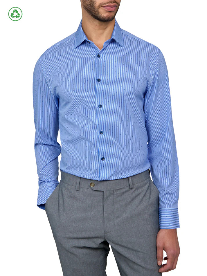 ConStruct Men's Slim-Fit Stripe Dot Performance Dress Shirt Blue Size XL 17/17.5