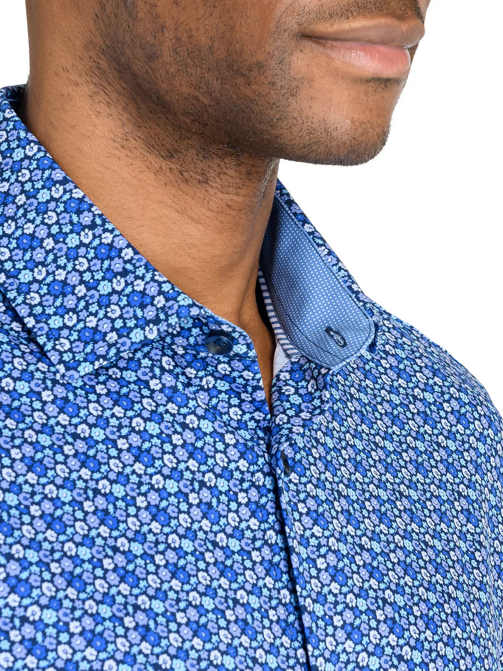 ConStruct Men's Slim Fit Floral 4-Way Stretch Dress Shirt  Navy Purple Size XL 17/17.5