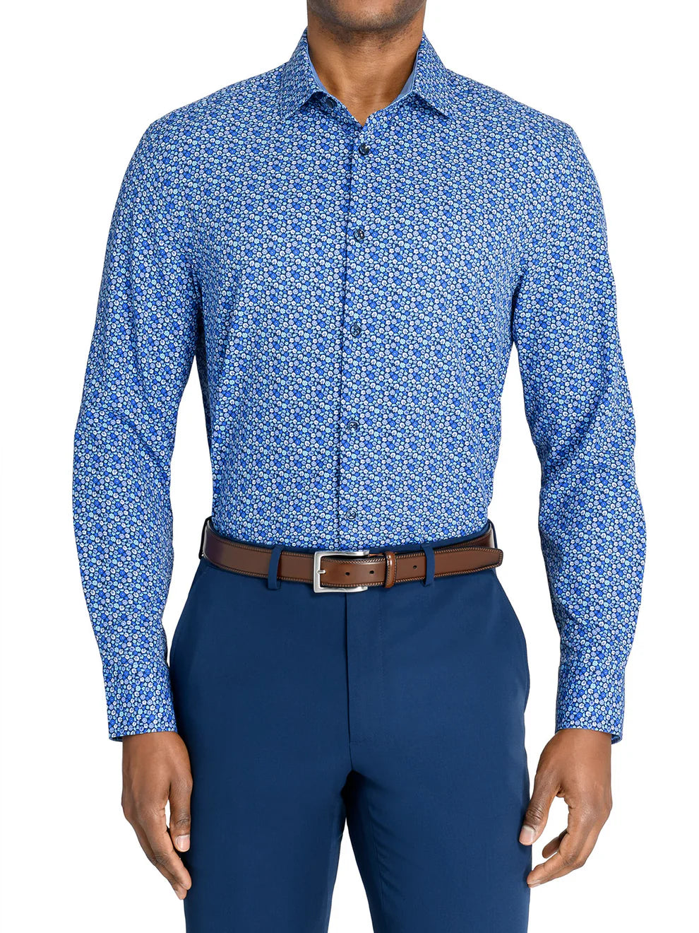 ConStruct Men's Slim Fit Floral 4-Way Stretch Dress Shirt  Navy Purple Size XL 17/17.5