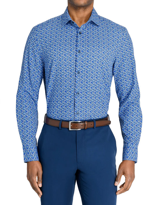 ConStruct Men's Slim Fit Floral 4-Way Stretch Dress Shirt  Navy Purple Size XL 17/17.5