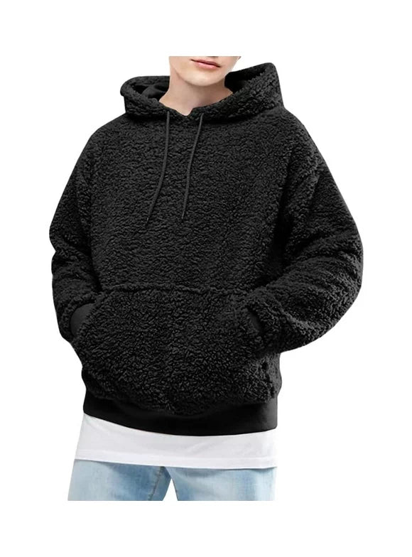 Lazer Men's Popover Sherpa Fleece Hoodie Color Black Size XL
