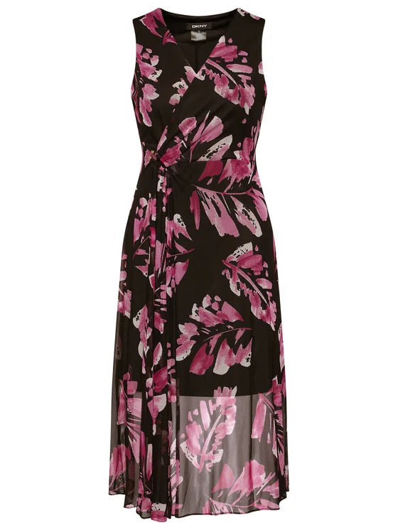 DKNY Sleeveless V-Neck Wrap Dress Color Black/Berry Size 8