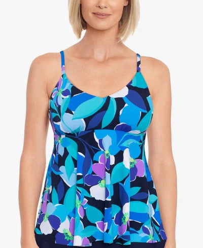 Swim Solutions V-Neck Underwire Tankini Top Color Colorscope Navy Multi Size 18