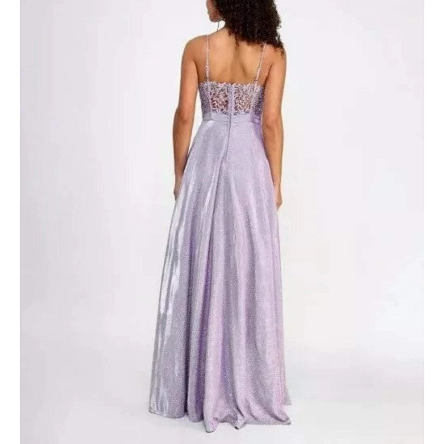 City Studios Juniors Sleeveless Glitter Lace-Back Evening Dress Lavender Size 5/6