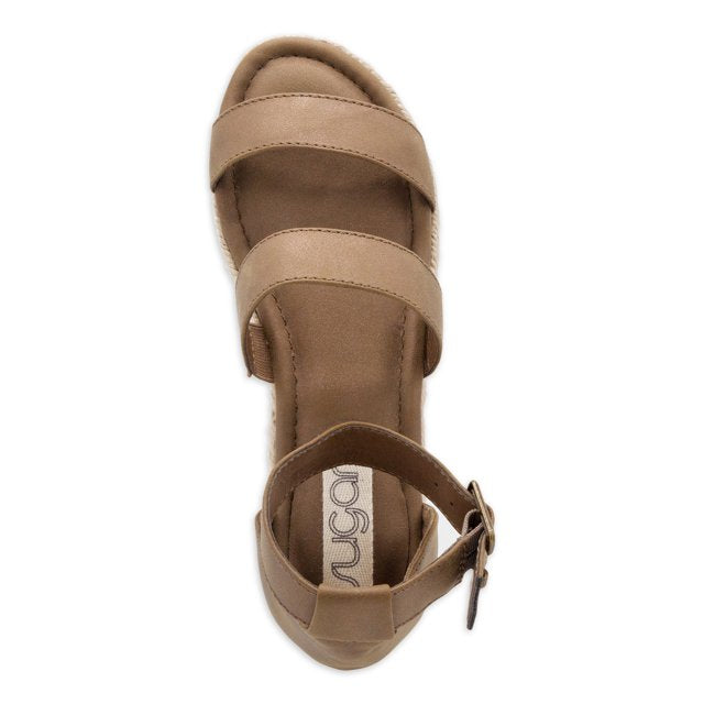 Sugar Women's Tahini Platform Wedge Sandals Color Bronze Size 6.5M