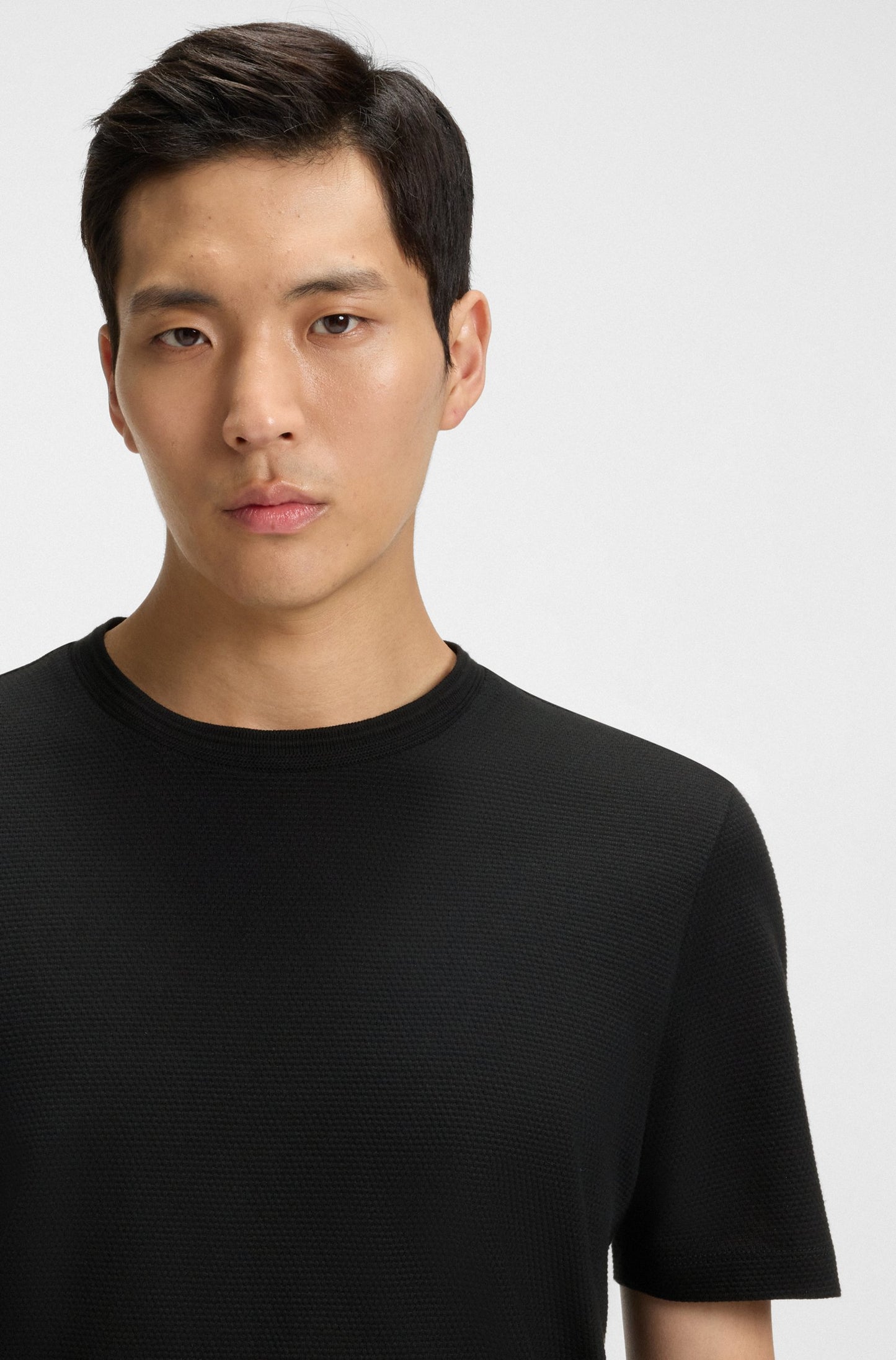 Hugo Boss Men's Bubble-Jacquard Structure Cotton Blend T-Shirt Black Size L