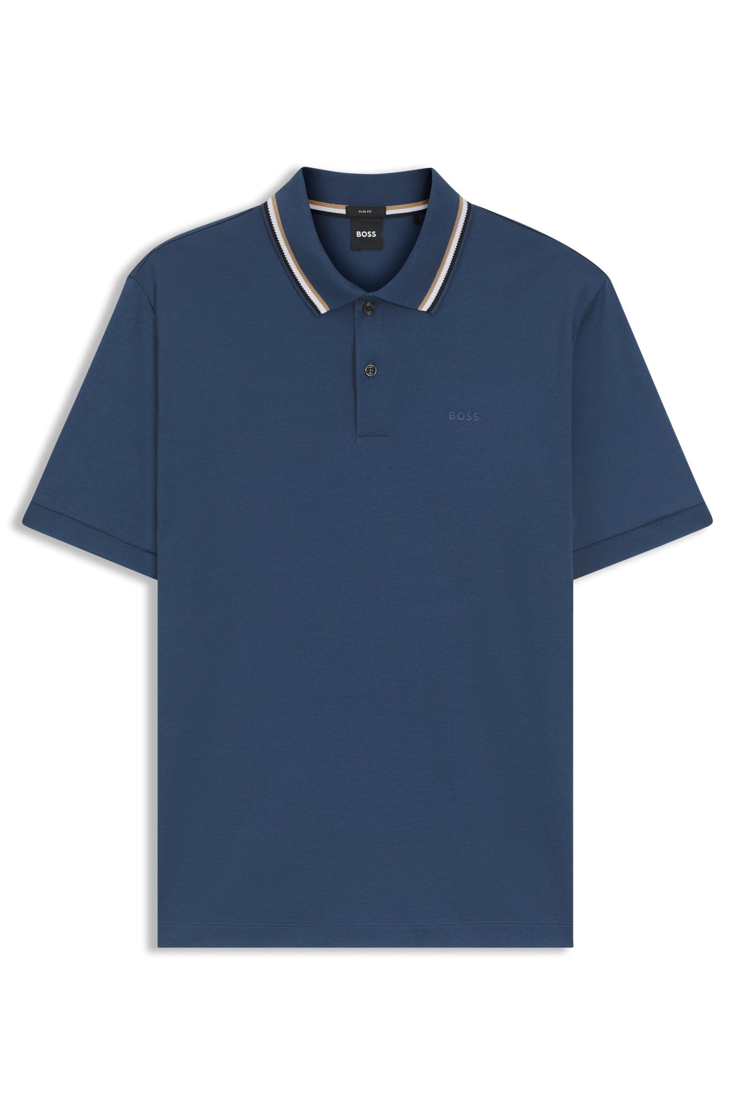 Hugo Boss Men's Striped-Collar Slim-fit Logo Polo Shirt Blue Size M