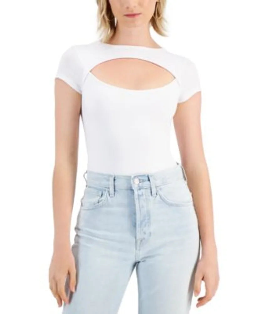 Just Polly Juniors Ribbed Cut-Out Bodysuit Color White Size XS