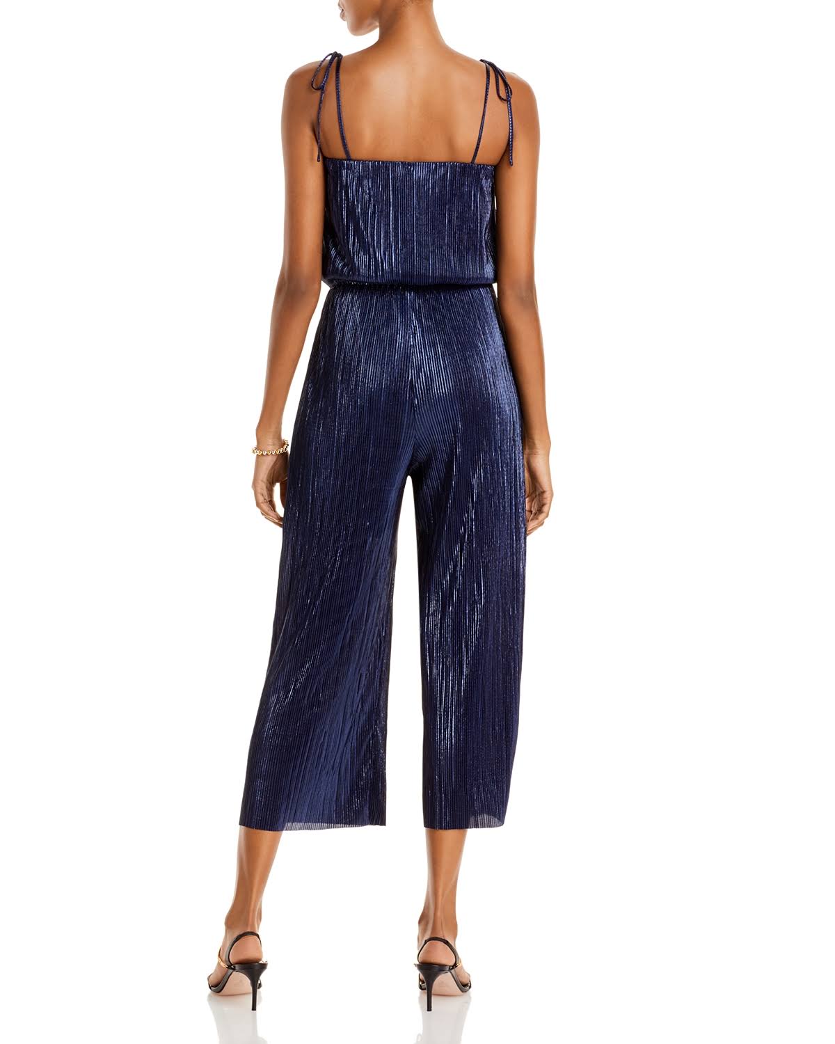 AQUA Women's Halter Cropped Shine Jumpsuit Color Navy Size L