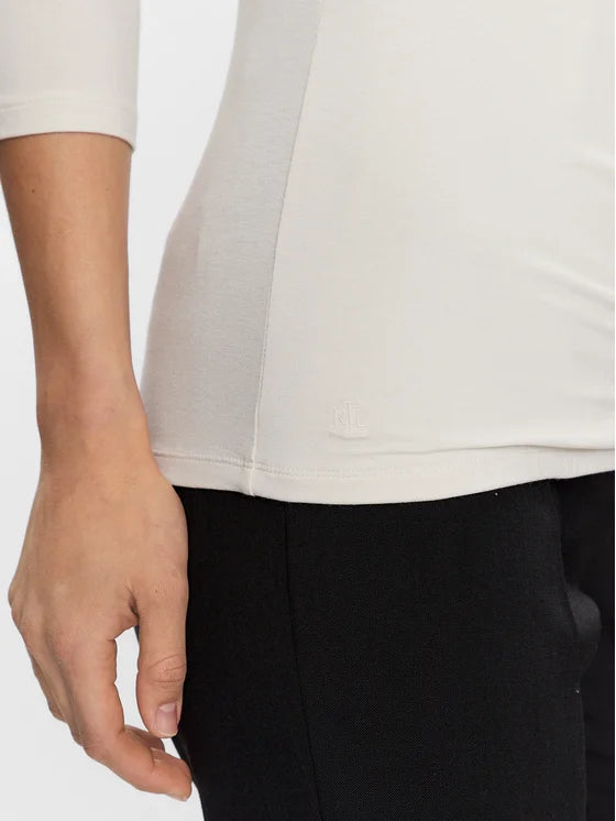 Lauren Ralph Lauren Women's Slim Fit Jersey Wrap Blouse Color Mascarpone Cream Size XS