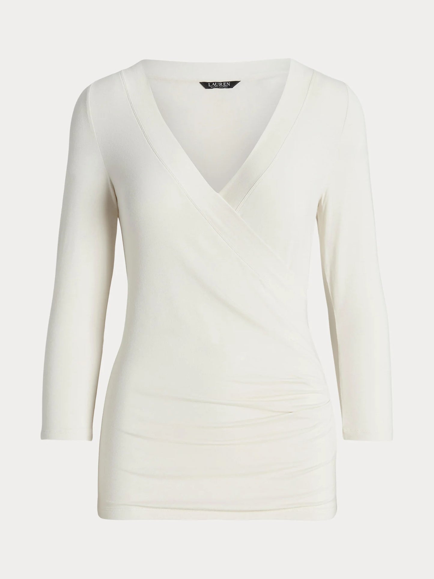 Lauren Ralph Lauren Women's Slim Fit Jersey Wrap Blouse Color Mascarpone Cream Size XS