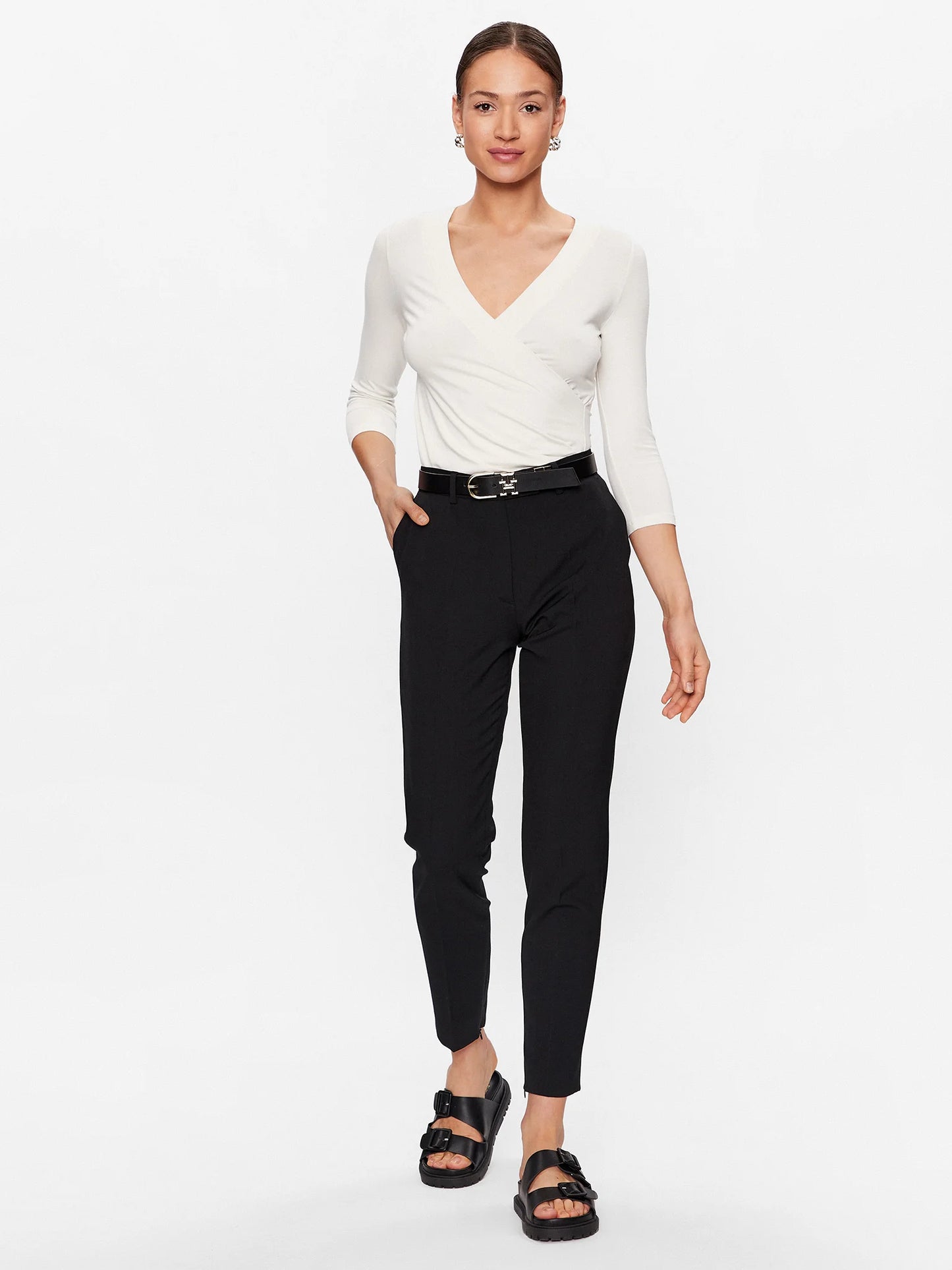 Lauren Ralph Lauren Women's Slim Fit Jersey Wrap Blouse Color Mascarpone Cream Size XS