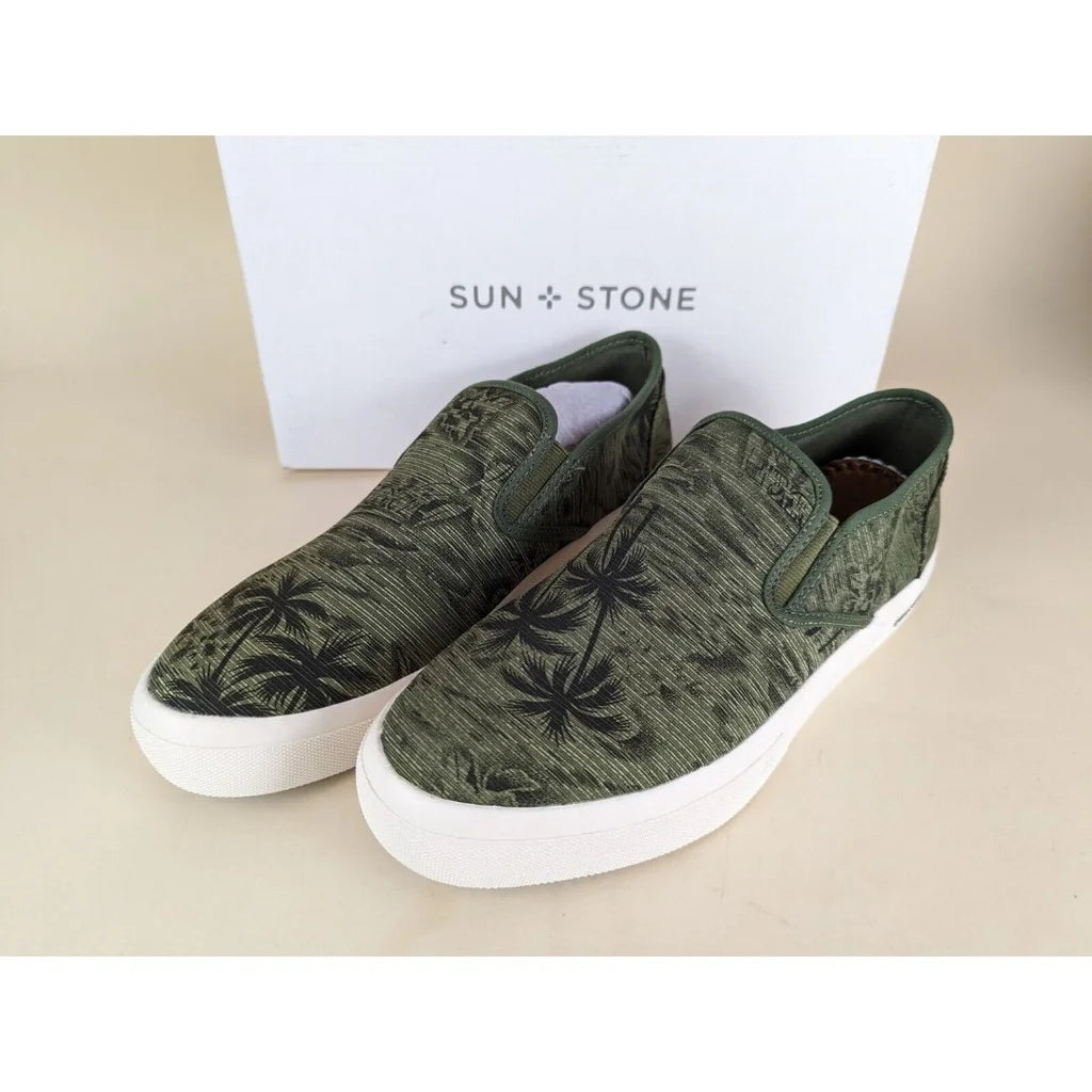 Sun+Stone Men's Reins Slip-On Sneakers Color Palm Print Size 10.5