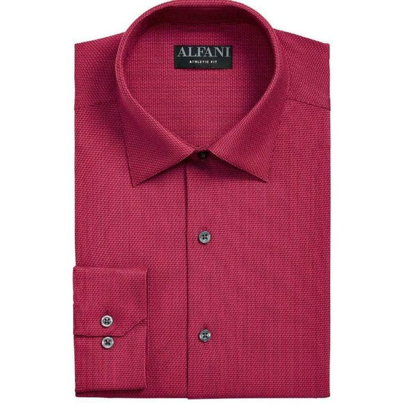 Alfani Men's Athletic Fit Twill Textured Shirt Color Red Size 16/16.5 34/35