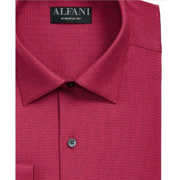 Alfani Men's Athletic Fit Twill Textured Shirt Color Red Size 16/16.5 34/35