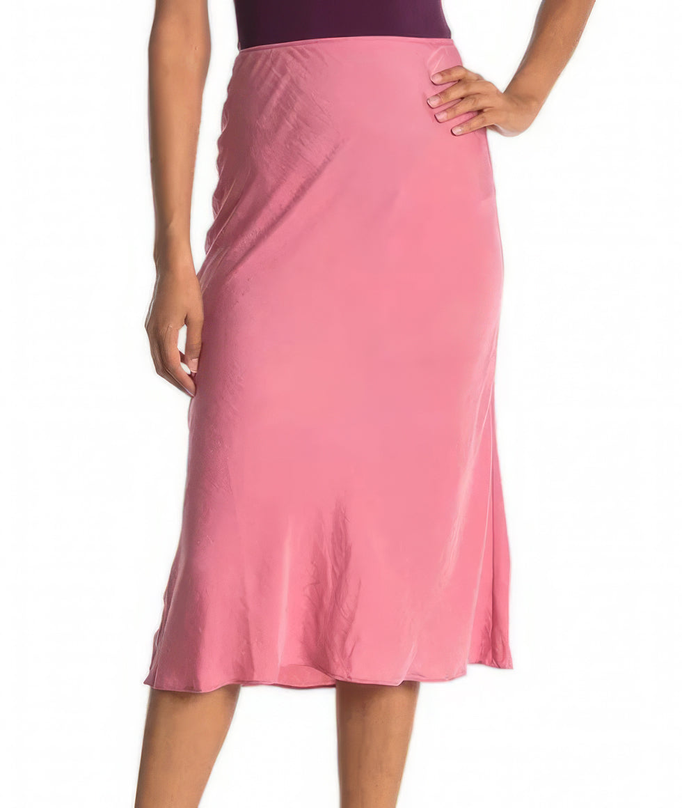 VINCE CAMUTO Women's Elastic Waist Bias Midi Skirt Color Blushing Size L