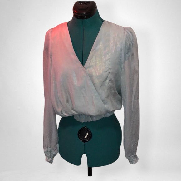 Q+A Los Angeles Women's Sheer-Sleeve Top Color Blue Size XS