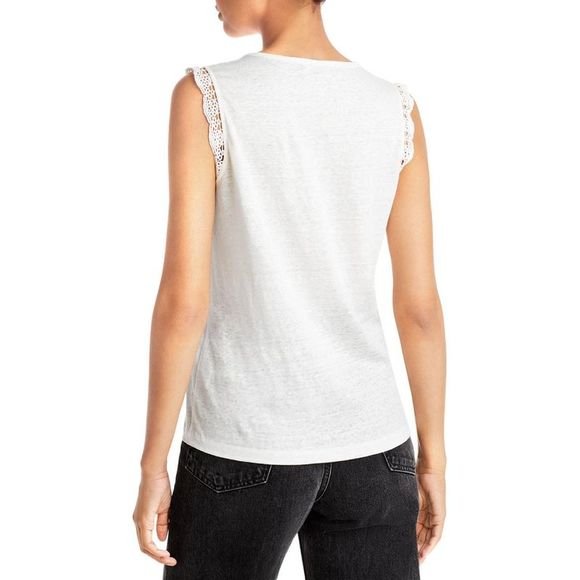 Aqua Women's Waverly White Linen Lace Trim Tank Top Color White Size S