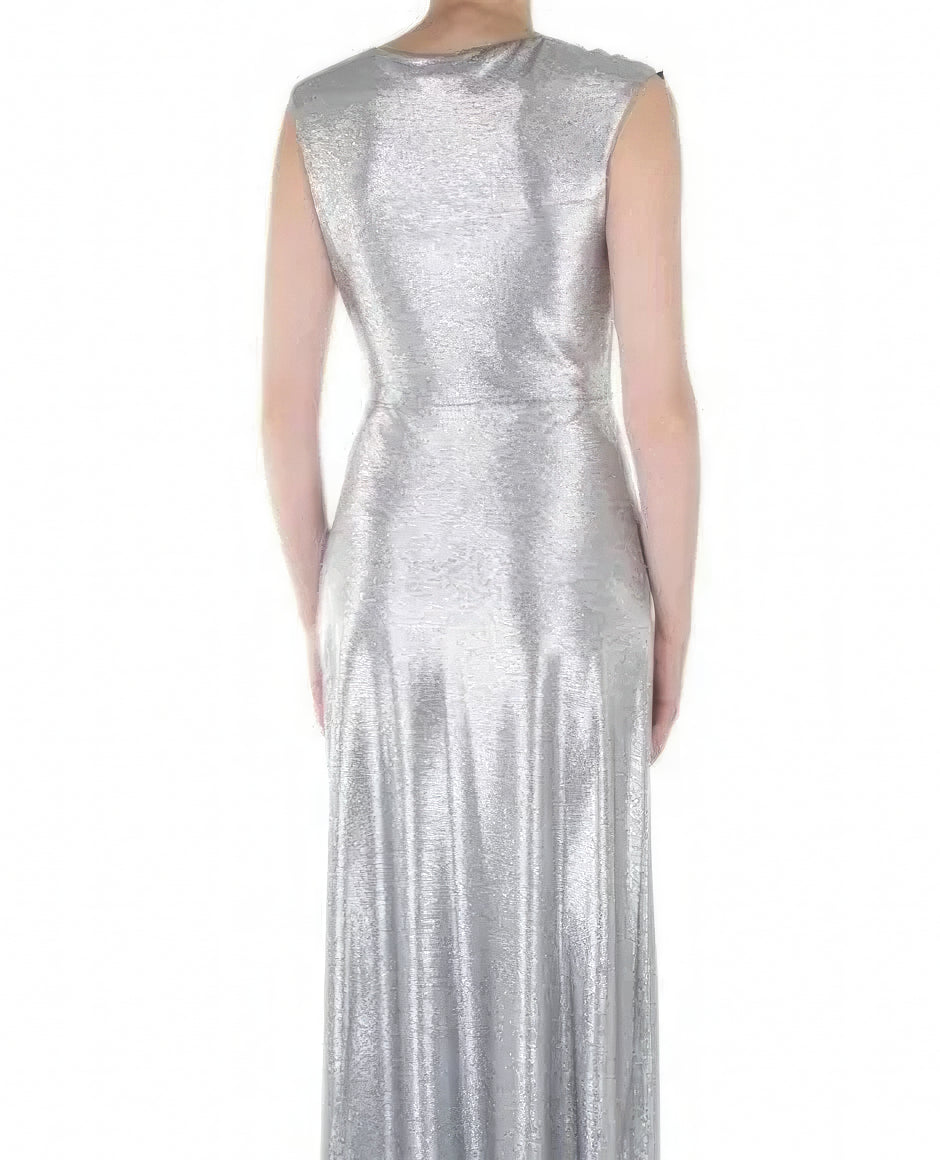 Lauren Ralph Lauren Bow-Trim Metallic Gown Color Dark Gray/Silver Size 12