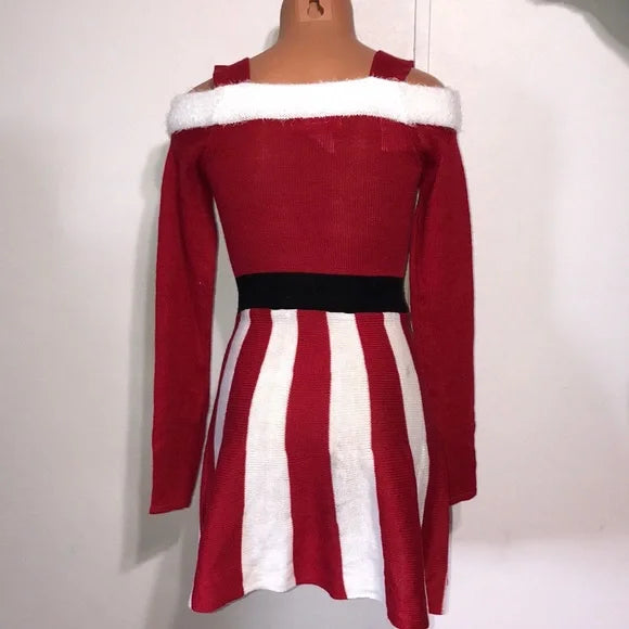 Planet Gold Juniors' Santa Cold-Shoulder Sweater Color Red Size S