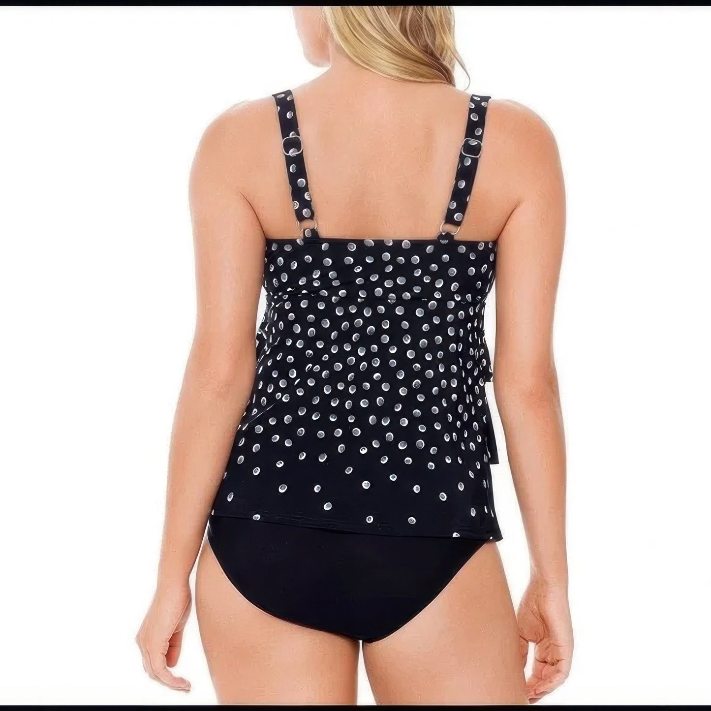 Swim Solutions Dot Print Tankini Top Color Black Size 22W