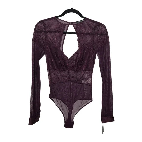 INC International Concepts Women's Sheer Lace Bodysuit Color Dark Merlot Size L