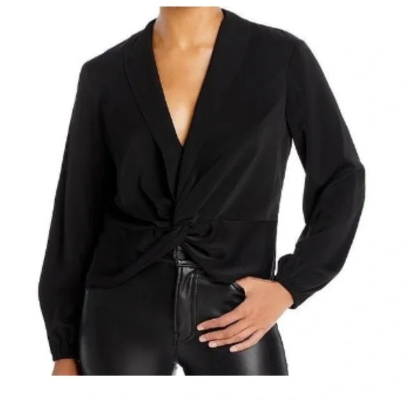 Aqua Women's Twist Front Long Sleeve Satin Blouse Color Black Size XS