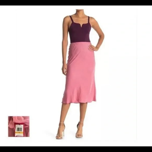 VINCE CAMUTO Elastic Waist Bias Midi Skirt Color Blushing Size XS