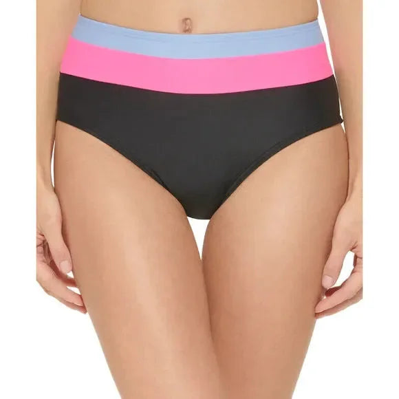 DKNY Colorblocked High-Waist Bikini Bottoms Color Black Size L
