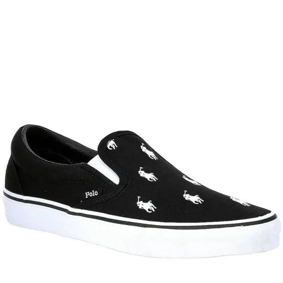 Polo Ralph Lauren Mens Keaton Allover Pony Slip-On Sneaker Color Black/White Size 8