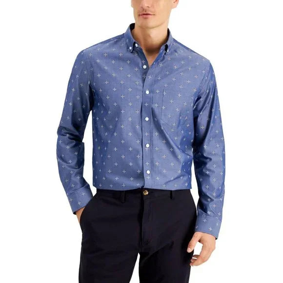 Club Room Men's Chambray Shirt Color Navy Blue Combo Size L