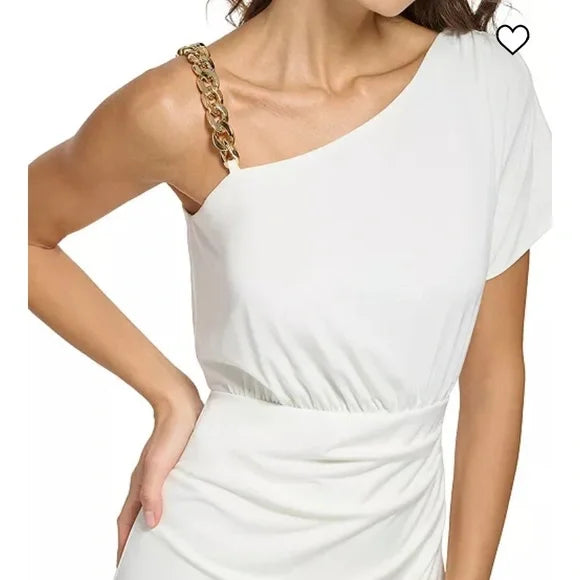 GUESS Women's One-Shoulder-Chain Slit-Front Sheath Dress Color White Size 12