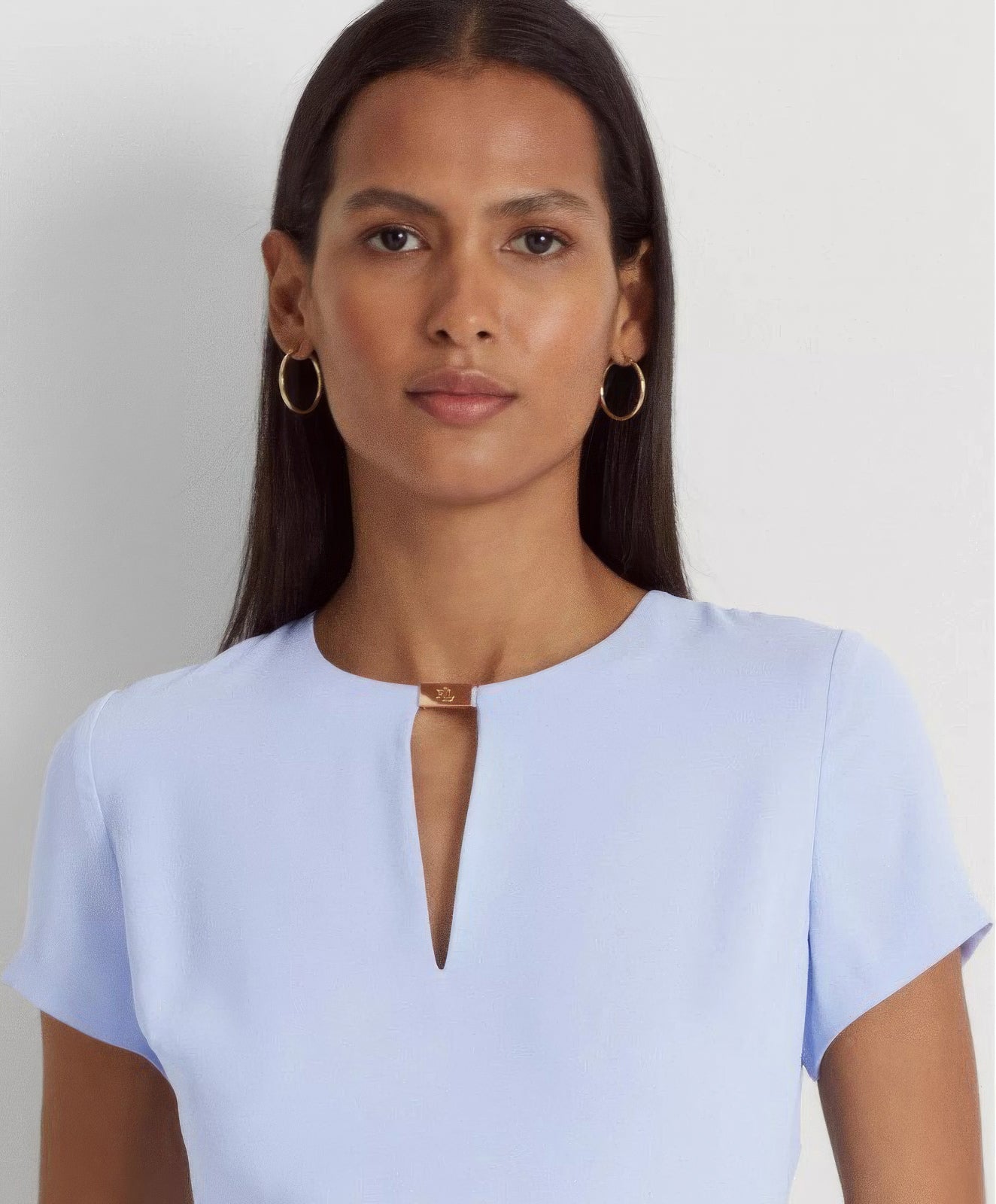 Lauren Ralph Lauren Women's Belted Georgette Fit & Flare Dress Color Pebble Blue Size 16