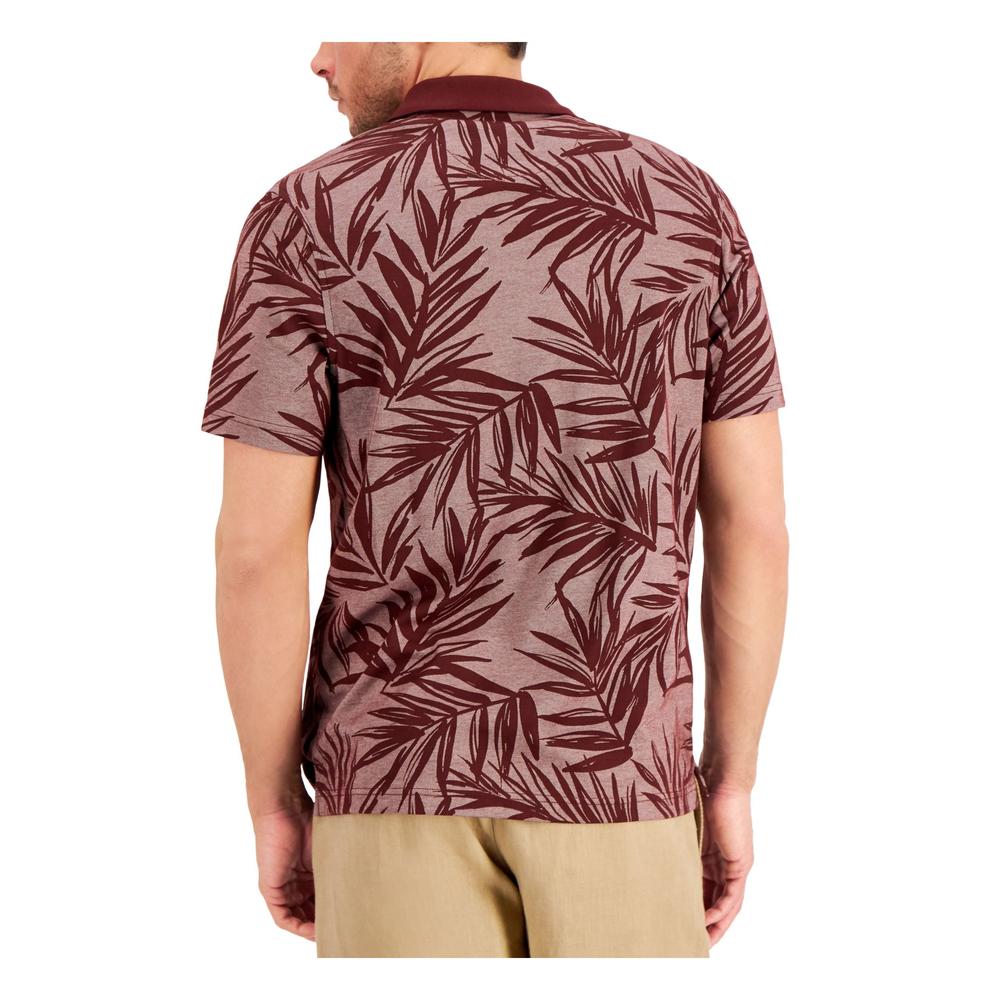 Tasso Elba Men's Supima Leaf Printed Polo Shirt Color Maroon Size L