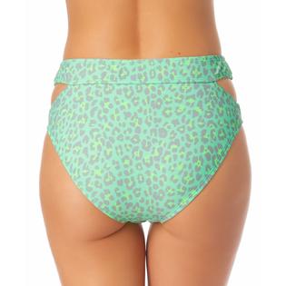 California Waves Juniors Printed Cutout High-Waist Bottom Color Green Print Size M