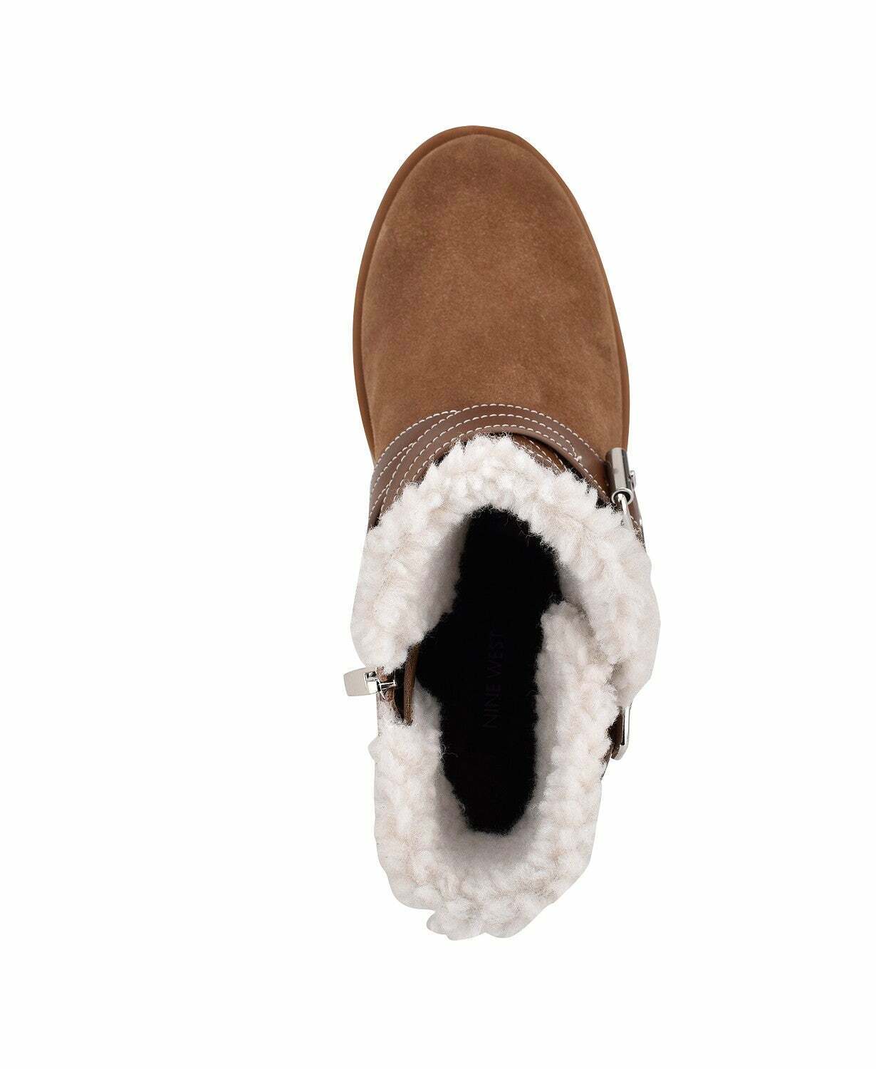 Nine West Davyd Demi Wedge Buckle Faux Fur Booties Color Brown Suede Size 9M