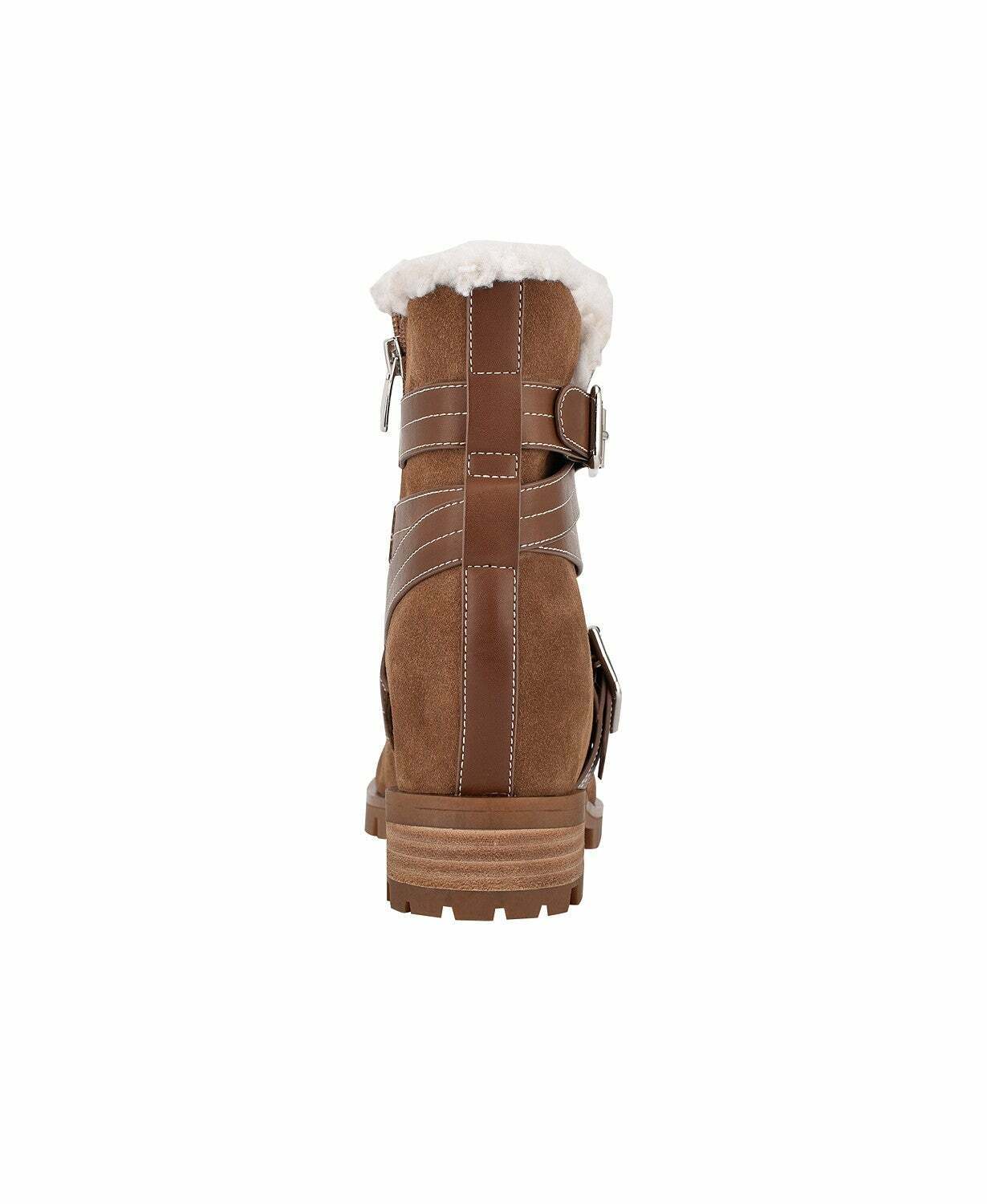 Nine West Davyd Demi Wedge Buckle Faux Fur Booties Color Brown Suede Size 9M