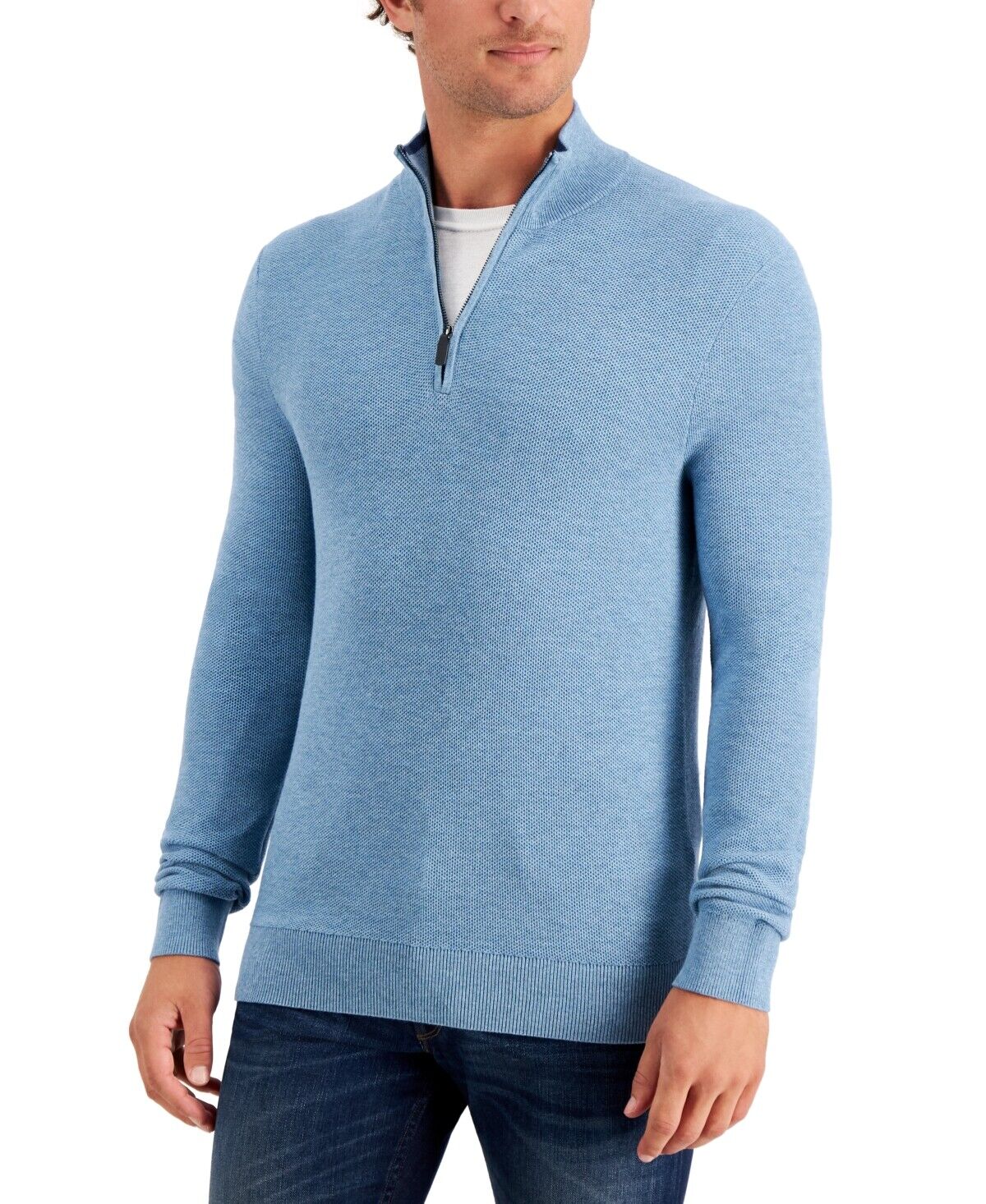 Michael Kors Men's Textured Quarter-Zip Sweater Color Faded Denim Melange Size M