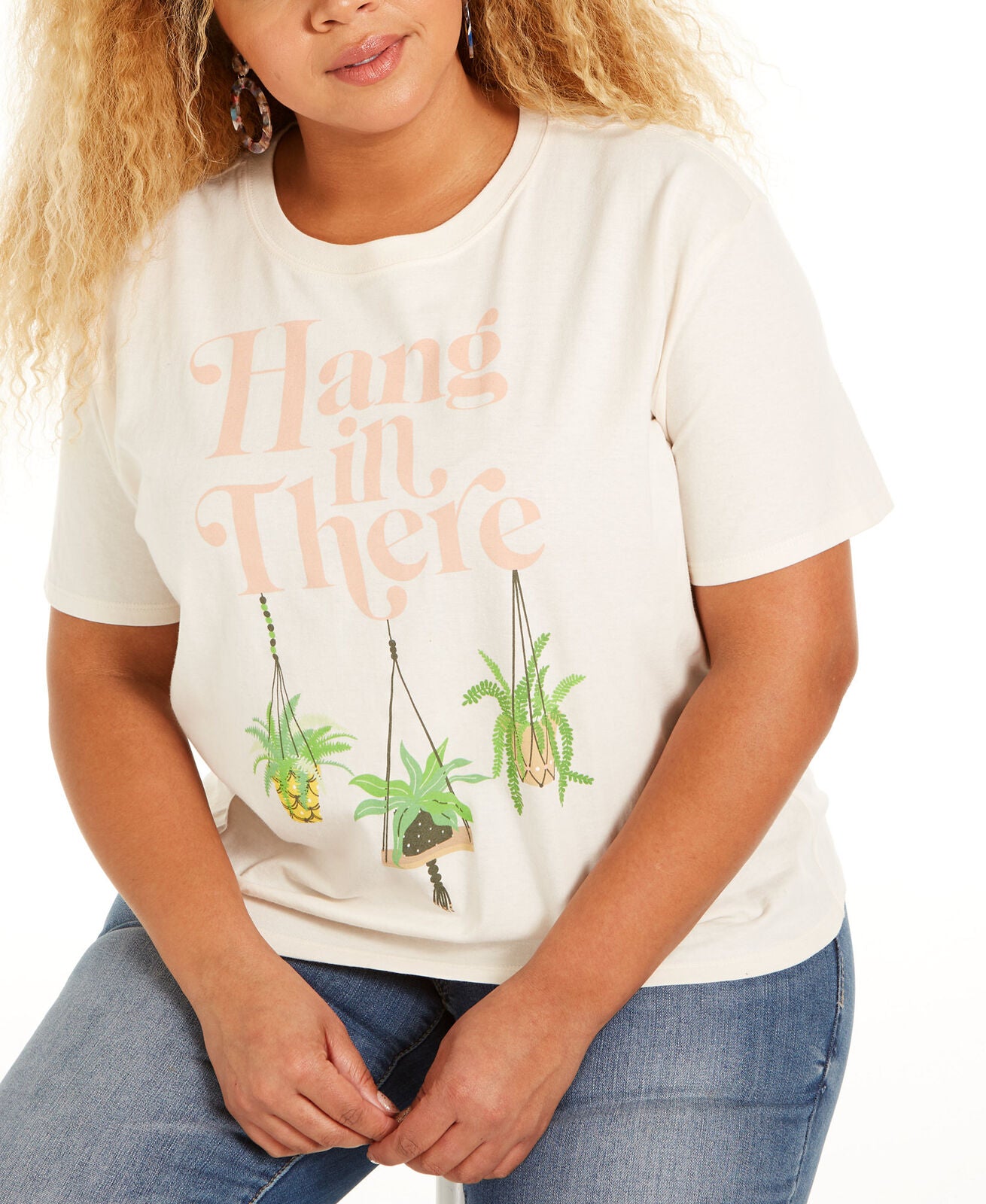 Mighty Fine Women's Plus Hang In There Cropped T-Shirt Color Off White Size 3X