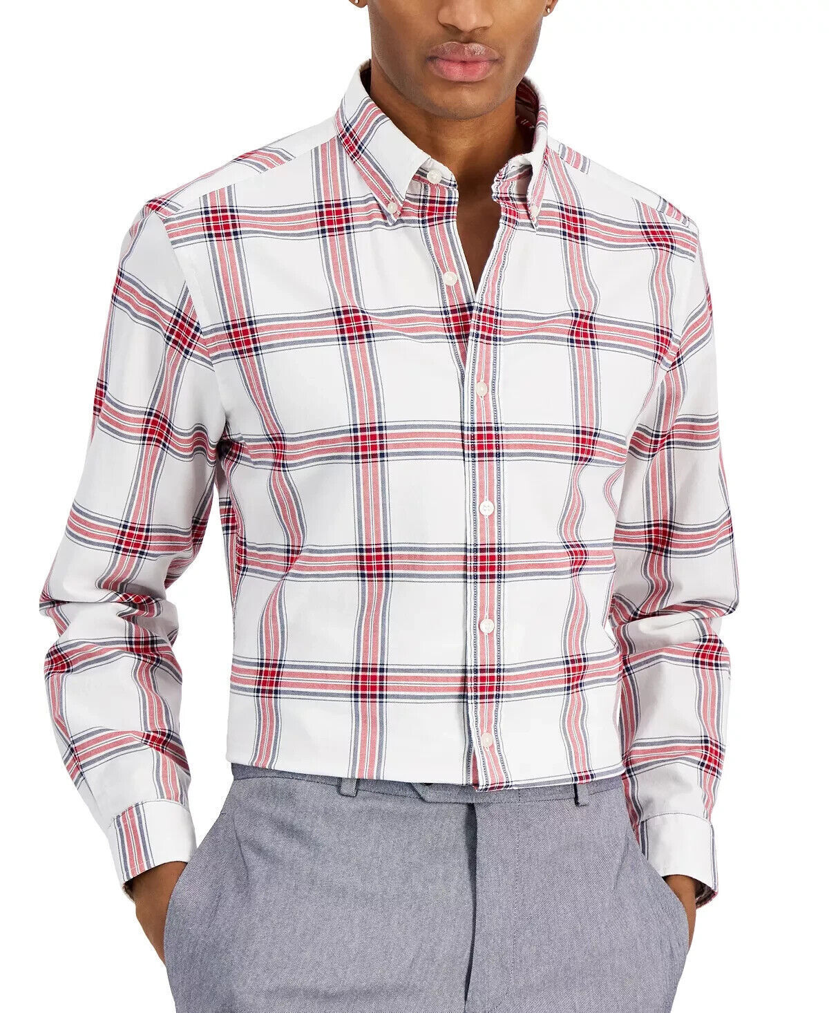 Club Room Men's Slim-Fit Stretch Holiday Shirt Color White/Red Size L