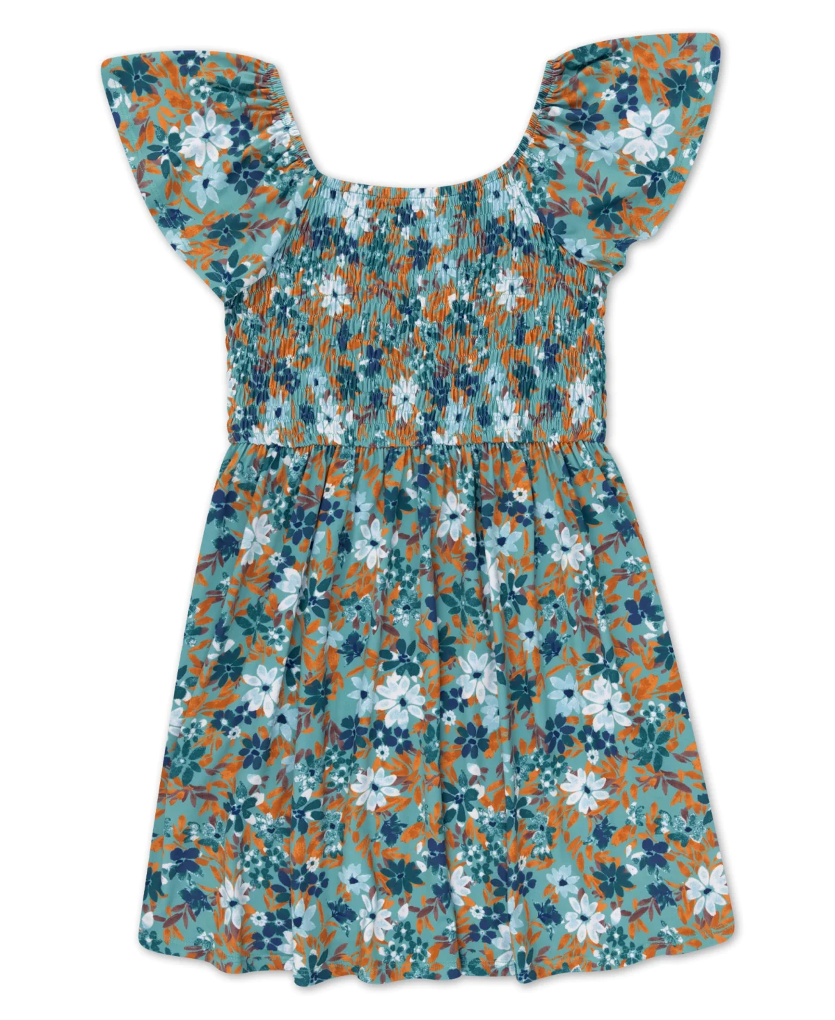 Speechless Girls Floral Smocked Bodice Fit & Flare Dress Color Teal/Brown Size 8