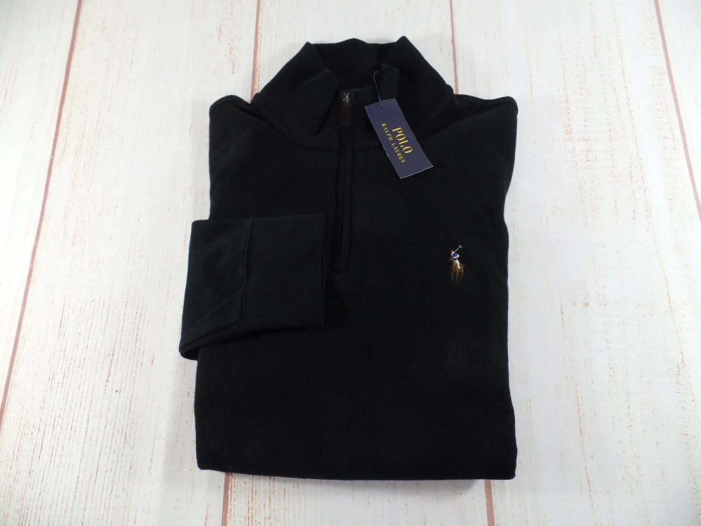 Polo Ralph Lauren Men's French Rib 1/4 Zip Mockneck Sweatshirt Color Black Size 2XLT